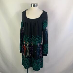 VTG black ladies print knit dress